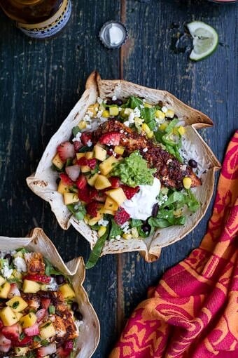 Chipotle Mahi Mahi Burrito Bowls W-Coconut Lime Rice +草莓 - 芒果Salsa |halfbakedharvest.com @hbharvest.