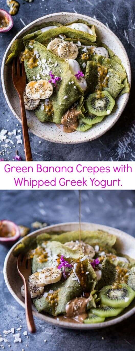 绿香蕉可丽饼配希腊酸奶