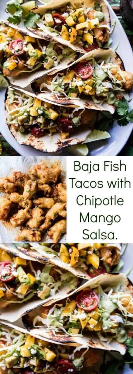Baja Fish Tacos配Chipotle Mango Salsa |半烤收获