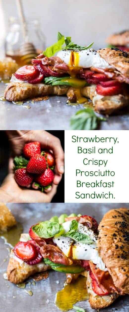 草莓，罗勒和香脆火腿早餐三明治|半烤收获
