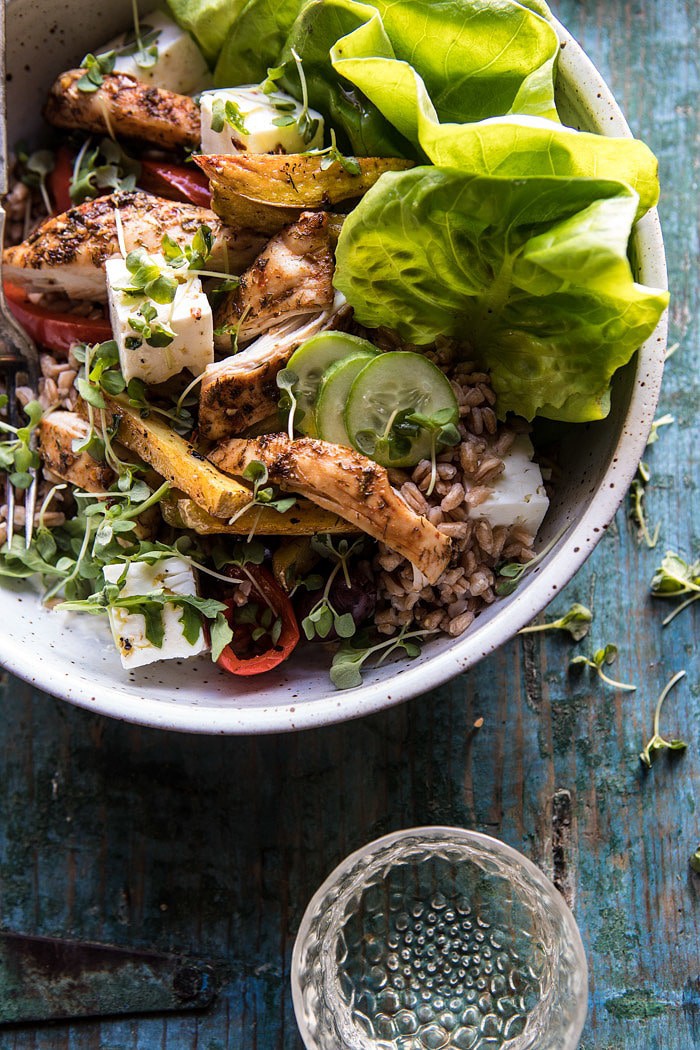 烤希腊鸡肉和farro沙拉配烤箱#healthy #salad #greek #chicken #easy