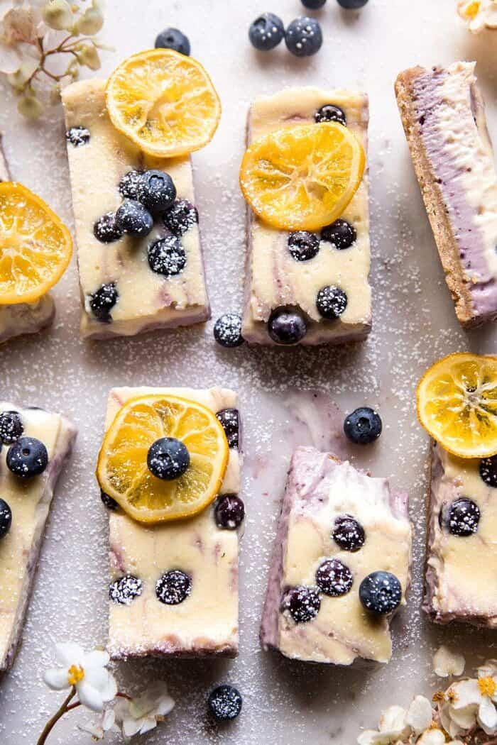 蓝莓柠檬芝士蛋糕棒与蜜饯柠檬|半烤收获网站#春天#复活节#芝士蛋糕#甜点