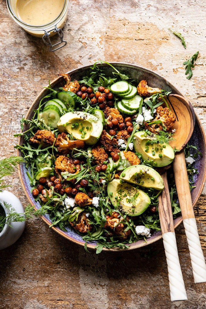 烤花椰菜沙拉配奶油蜂蜜芥末醋|halfbakedharvest.com #healthyBOB娱乐下载yrecipes #salad #cauliflower