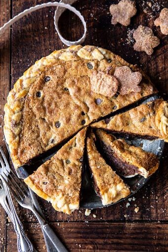 Gooey Chocolate Chip Cookie Pumpkin Pie | halfbakedharvest.com # Cookie Pie #thanksgiving # Pumpkin Pie