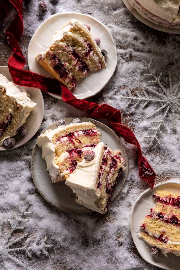 白色圣诞蔓越莓层蛋糕|半烤收获