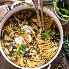 一个锅奶油托斯卡纳PESTO和朝鲜蓟面食|halfbakedharvest.com #onepot #pasta.