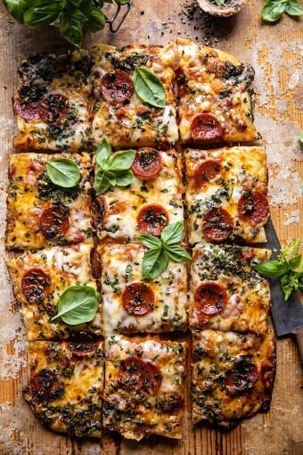 Easy Sheet Pan Tomato Herb Pizza | half - bakedharvest.com