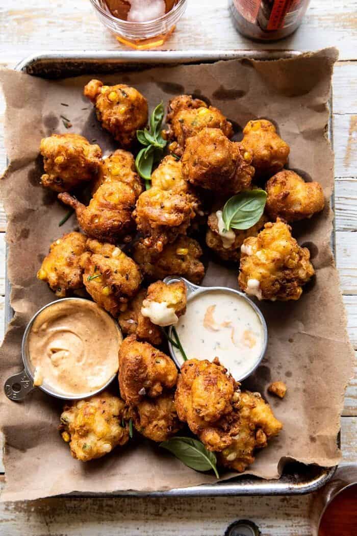 Jalapeño Cheddar Corn Fritters with Chipotle Aioli | halfbakedharvest.com